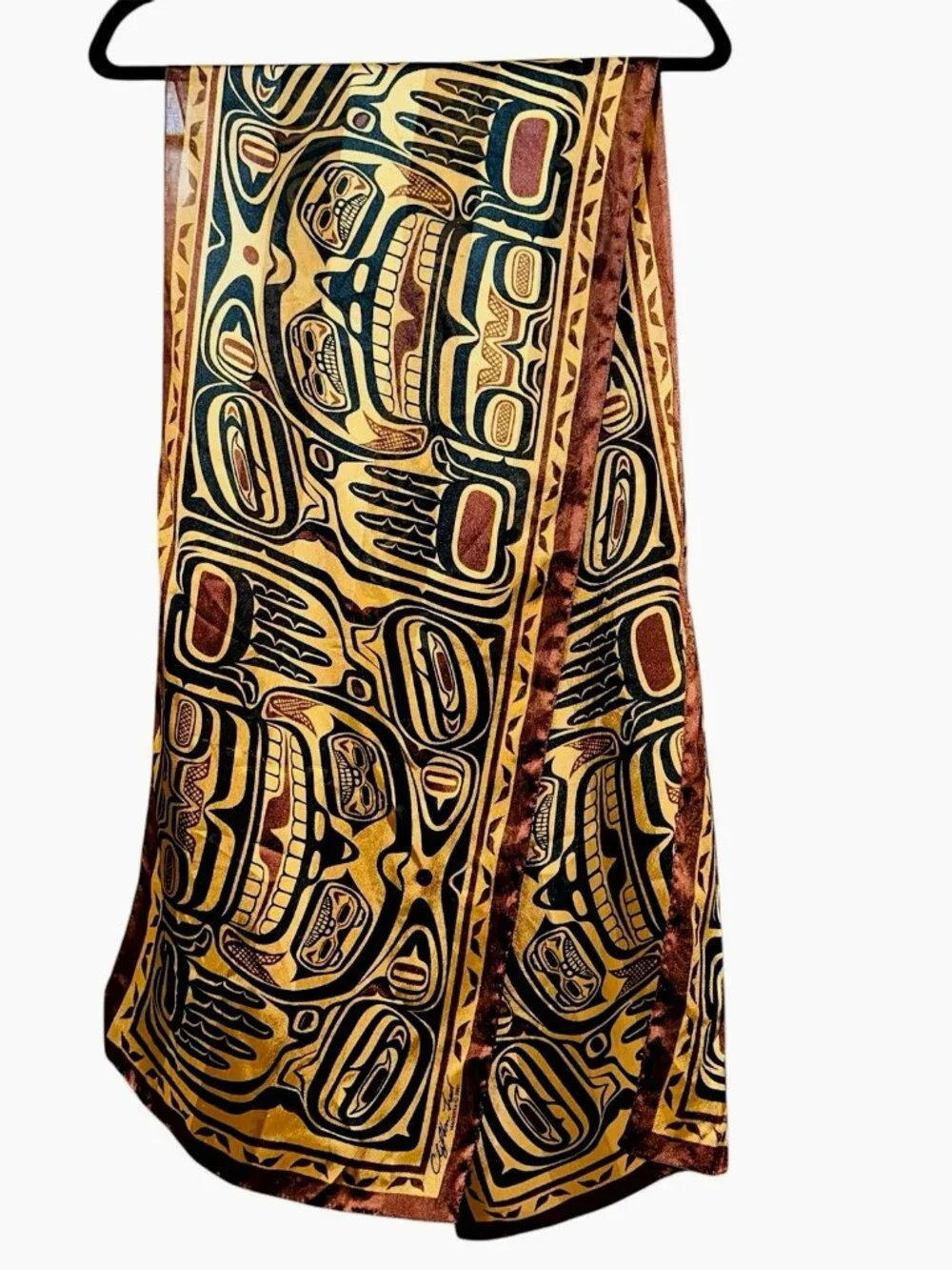 Clifton Fred Magenta 2001 Bear Box Tribal Design in Copper Oblong Scarf 60"x13" - Picture 3 of 5